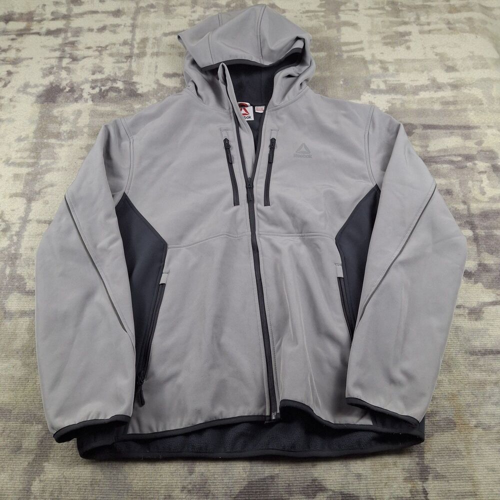 Reebok Mens Softshell Jacket 2XL Gray Sleet Hooded Fleece Lined Full Zip Coat